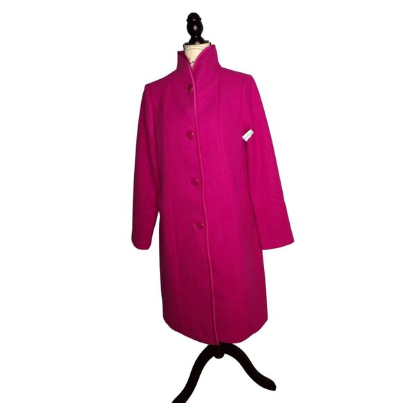 🆕KATE SPADE Satin Trim Stand Collar Wool Blend Coat Pink Medium 8-10 - Picture 5 of 10
